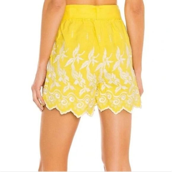 Anthro Place Nationale Yellow Linen Embroidered Shorts - Picture 2 of 11